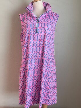 Lulu B XL Golf Dress NWT Pink Blue Preppy Resort UPF50 Lilly Vibe